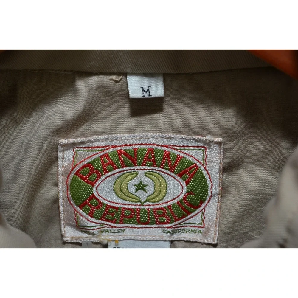 VTG Banana Republic Safari‎ Vest Mens Medium Beige Mock Neck Full Zip Hiking